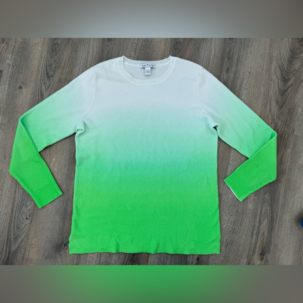 Belford Ombre lightweight top sweater green white 100% pima cotton